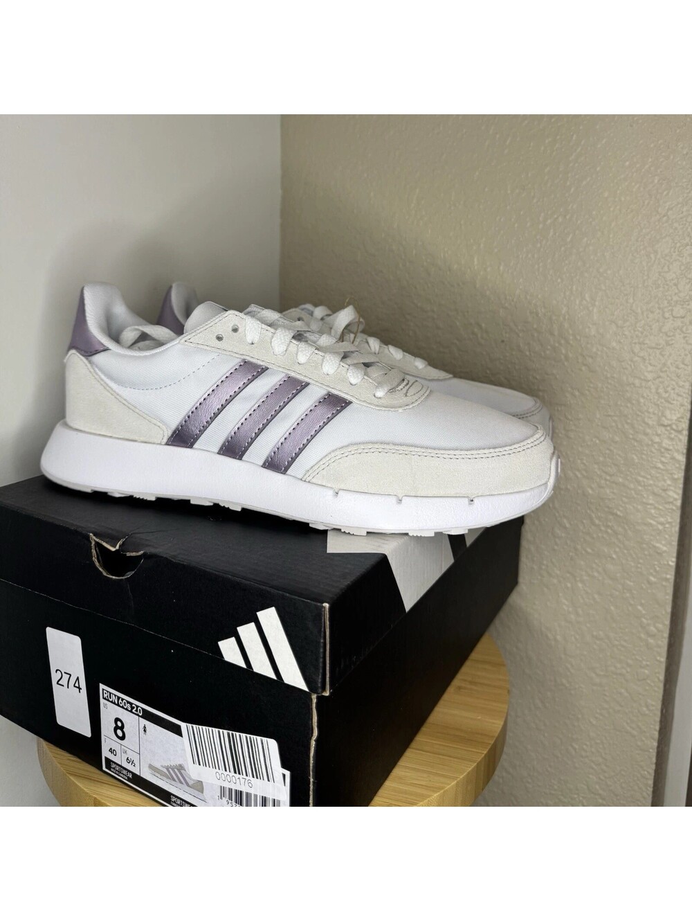 Adidas Run 60s 2.0 Women's Size 8 White Purple Running Shoes New w/ Box